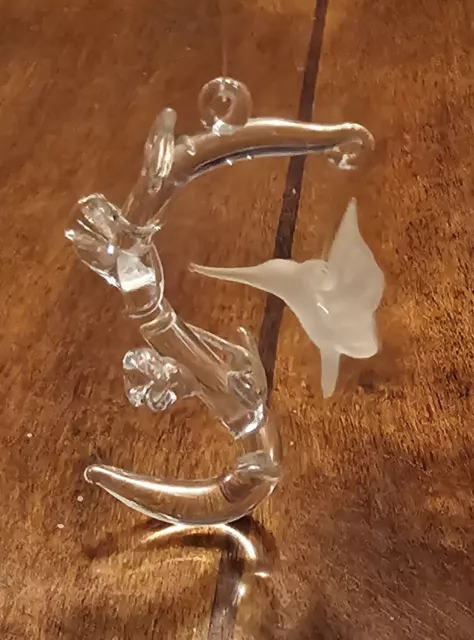 Silvestri Spun Clear Glass Ornament  Frosted Hummingbird Flower Tree Hanging