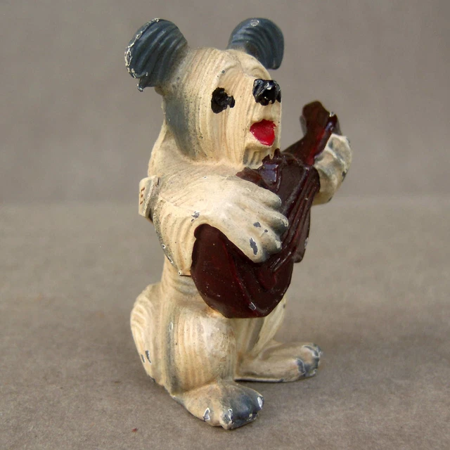 Vintage Metal Lhasa Apso Dog Figurine Playing Guitar Band Instrument Portland