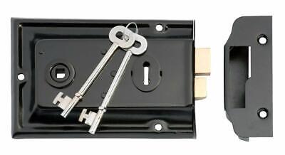 lane type black/black trim pressed metal rim lock and keeper with 2 keys TH 2013