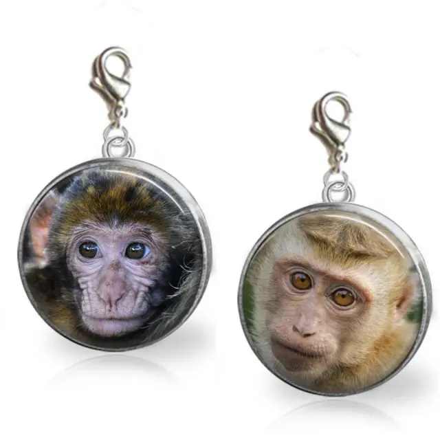 Cute Monkey Glass Dome Clip On Dangle Charm Handcrafted Quality Jewelry