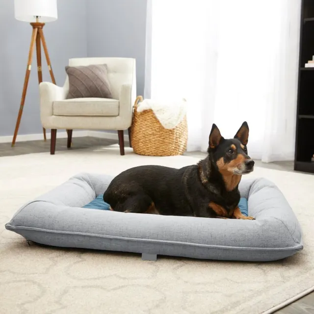 LYY Orthopedic Personalized Bolster Dog Bed w/Removable Cover, Harbour Blue