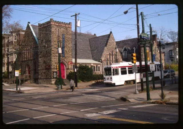 Trolley Slide - Philadelphia SEPTA #9077 LRV Streetcar 2001 Street Scene Church