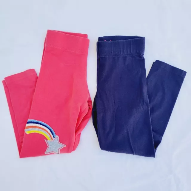 Boden Girl's 2pk Salmon Pink Shooting Star & Solid Navy leggings - size 5/6