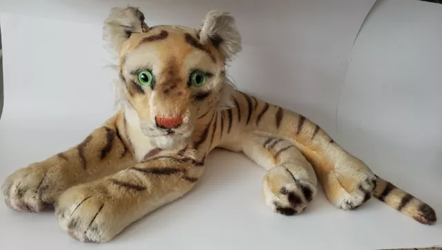 Mohair Steiff Large 19" Tiger Cat Feline 1950’s w/ Button in Ear Vintage