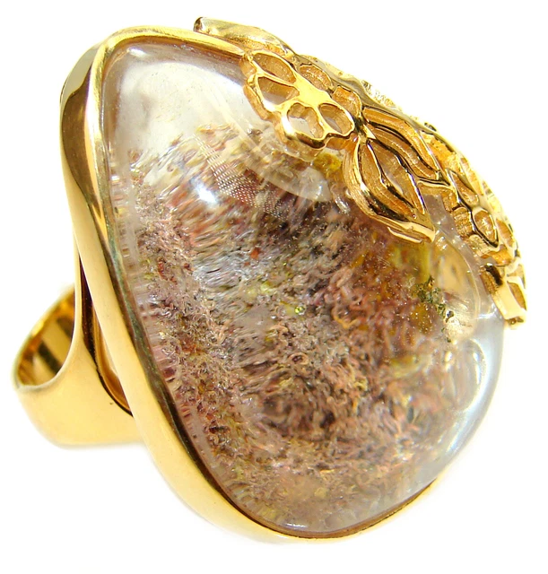 Magic genuine Phantom Quartz 18K Gold over .925 Sterling Silver handmade Cocktai