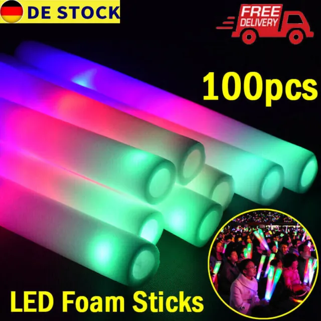 100 Stück LED Leuchtstäbe Blinkstäbe Partys Konzerte Schaumstoff Glow Sticks DE