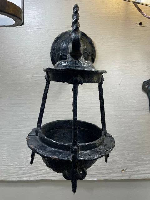 Antique Victorian Early 19th Century Forged Cast Iron Sconce Lantern Vintage