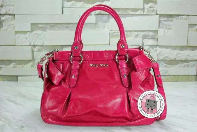 NEW Miu Miu RNN955 X72 Vitello Lux Bauletto Aperto F0029 / Fuxia Calfskin Tote B
