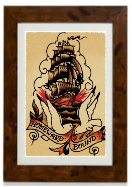 Homeward Bound Vintage Traditional Tattoo Framed Print by Sailor Jerry