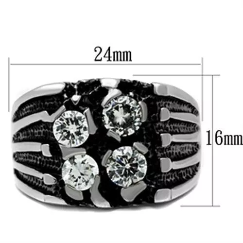 MENS SIGNET RING silver pinky 4 solitaires cubic zirconia cz stainless ...
