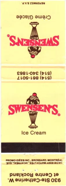 Montreal Canada Swensen's Ice Cream Vintage Matchbook Cover