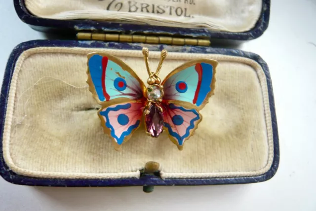 Vintage Jewellery Enamel Rhinestone Butterfly Brooch Pin