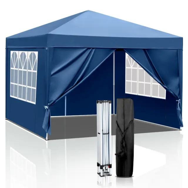 3x3M Heavy Duty Gazebo Marquee Pop-up Waterproof Garden Party Tent w/Sides Blue