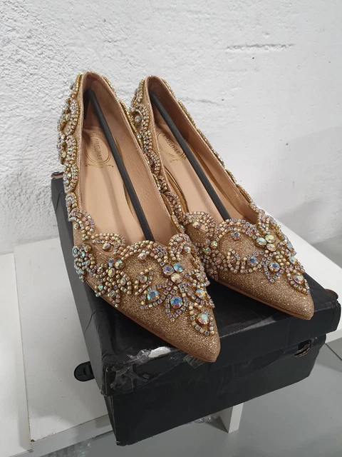 Wedding shoes for Bride 2.5"Gold rhinestone EU 36.5/ US 6.5