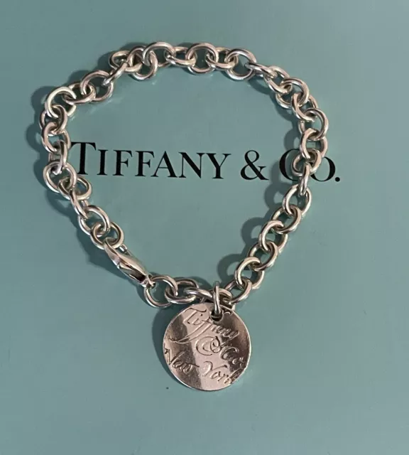 TIFFANY & CO STERLING NOTES SCRIPT ROUND DISC  BRACELET, Tiffany Tag Bracelet