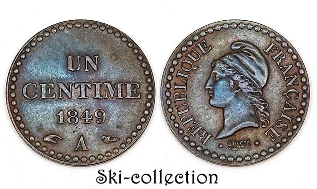 1 Centime 1849 A. Dupré. II° République. France. Bronze. Qualité!