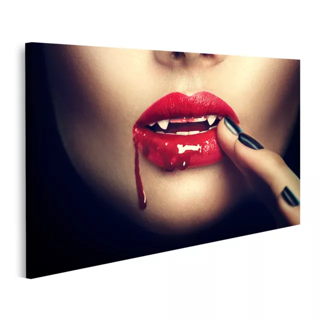 Bild auf Leinwand Halloween Vampir Frau Lippen mit Blut Bilder