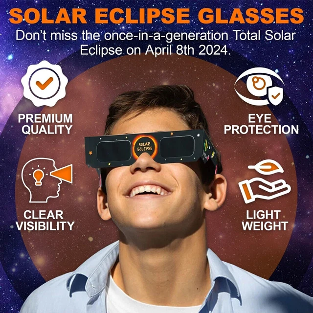 2024 SOLAR ECLIPSE Glasses for Kids & Adults ISO Certified 100 Pairs