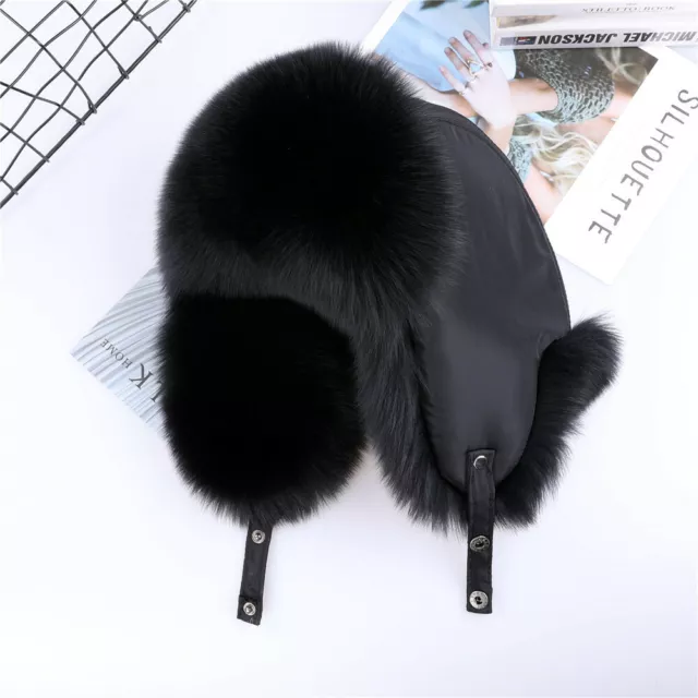 BOONJOVIA Unisex 100% Real Fox Raccoon Fur Hat Russian Ushanka Hats Bomber Cap