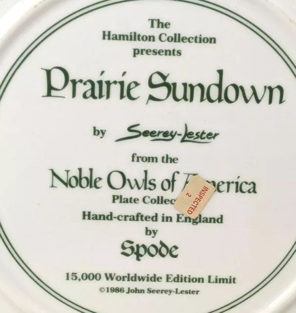 Spode Hamilton Noble Owls of America Prairie Sundown Seerey-Lester Plate KS21 3