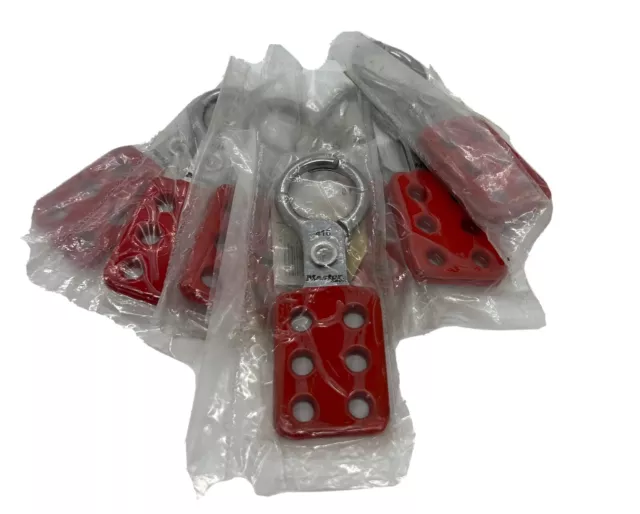 1 lot of SEVEN Master Lock 416 Lockout Hasp Snap-On Red 4-3/8"