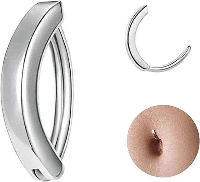 Clicker Belly Button Ring for Women,Belly Barbell Piercing Rings Reverse Curved