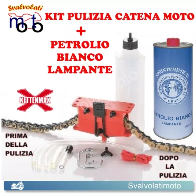 Kit Pulizia Pulisce Pulitore Detergente Per Catena Moto + Petrolio Bianco Lt1