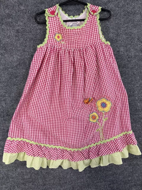 Samantha Says Girls Size 6 Pink and Green Gingham Sundress Applicate Flowers