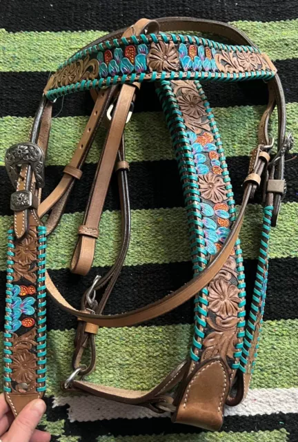 Natural Leather/Painted Headstall & Breastcollar set