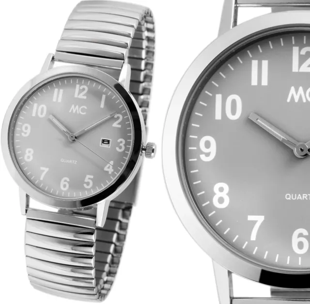 Herrenuhr Grau Silber Zugband Stretcharmband Edelstahl 27820 MC 20 cm Armumfang