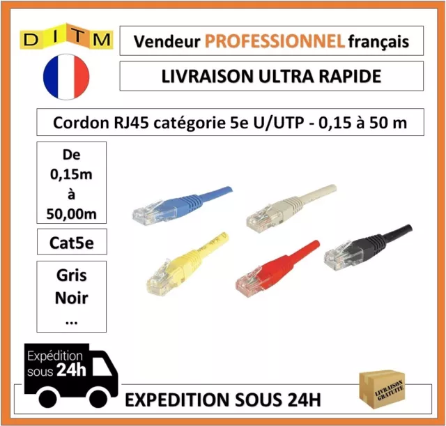 Cordon RJ45 catégorie 5e U/UTP - 0,15 à 50 m