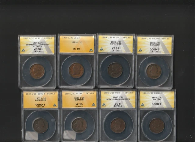 HALF CENTS (8) graded coins HALF CENTS (8) graded coins