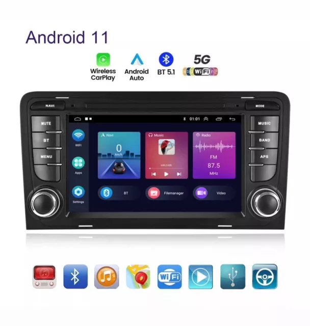 Autoradio per Audi A3/S3/RS3 2003 - 2012 CARPLAY Wireless 7" 2GB RAM - 64GB ROM