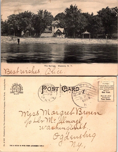 NY, Massena - The Springs - people posing, brick wall postcard - A12529