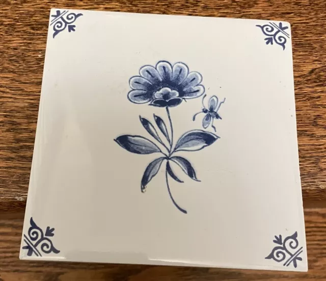 Delft Blue Polychrome Floral TILE Holland Delft Pottery 5x5