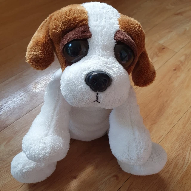TESCO DOG PUPPY White Brown Soft Toy Plush Cuddle Me Friends pup doudou