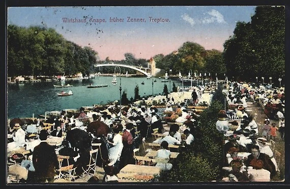 AK BERLINTREPTOW, WIRTSHAUS Knape, früher Zenner, Garten an der Spree