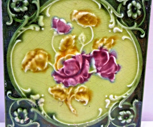 Carreau Vintage Porcelaine Rose Violet Angleterre Art Nouveau Majolique Objets # 2