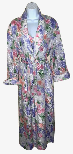 Vtg 90’s Mary McFadden Nieman Marcus Pink/purple Silky Floral peignoir set M