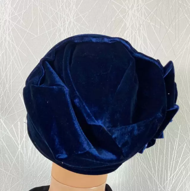 Bonnet pour femme en tissu bleu avec perles et fleur - TU Bleu Marine 3