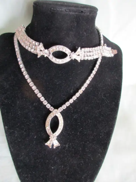 Vintage Signed Sarah Coventry Silver Tone Rhinestone Necklace & Bracelet
