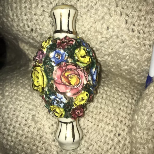 Antique Capodimonte Chandelier Italian Rose Porcelain Floral Ceramic Column Lamp