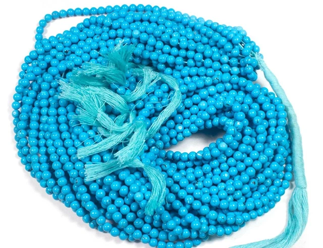 Perles rondes lisses bleu turquoise AAA++ 5-6MM, perles de guérison en...