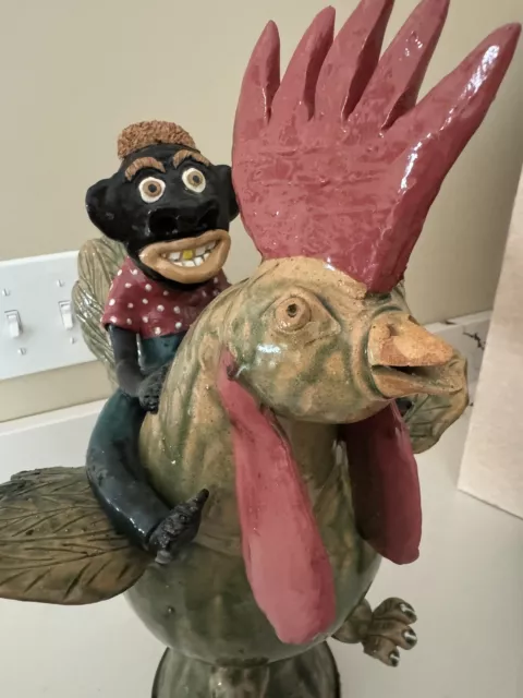 ALBERT HODGE Southern Folk Art Pottery Rooster with Rider (Handmade)