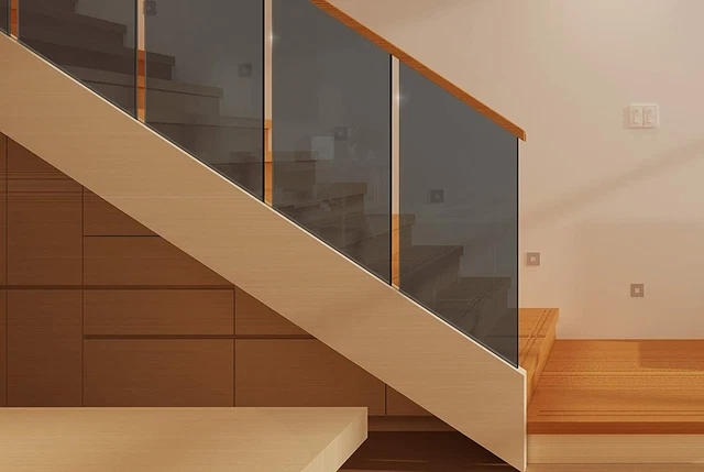 Staircase Raked Panel TOUGHENED GREY TINTED Glass Stair Panels - Rake and Landing Slotted ...