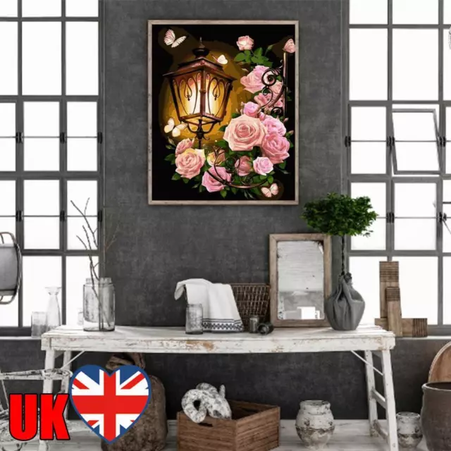 Paint By Numbers Kit On Canvas DIY Oil Art Street Lamp Flower Picture 40x50cm