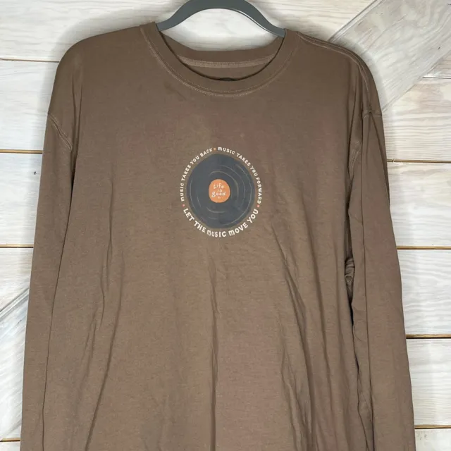 Life Is Good Shirt Mens XL Brown Musician Let The Music Move You Sounds Like