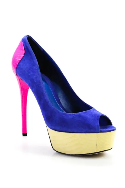 Brian Atwood Womens Colorblock Stiletto Heels Peep Toe Pumps Purple Size 7