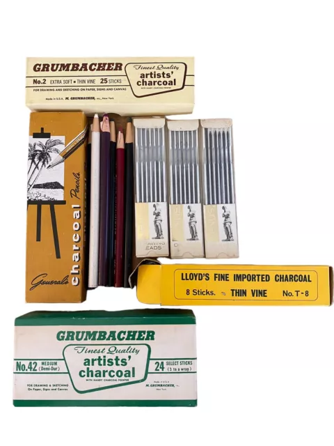 Mixed Lot of Drawing Leads Charcoal Pencils Artists' Charcoal and Phano Pencils