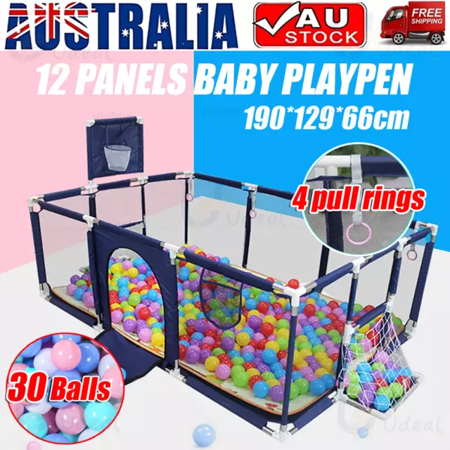 1.9M Baby Playpen Safety Gate Kids Toddler Fence Play Activity Center Large